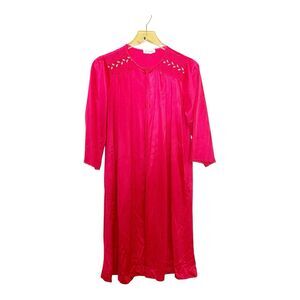 Vanity Fair VTG Hot Pink Button Down Nylon Nightgown Robe Pockets Sz S